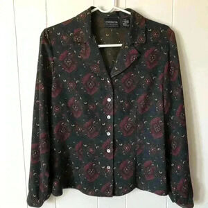 Liz Claiborne Button Down Printed Polyester Top Blouse Size 8